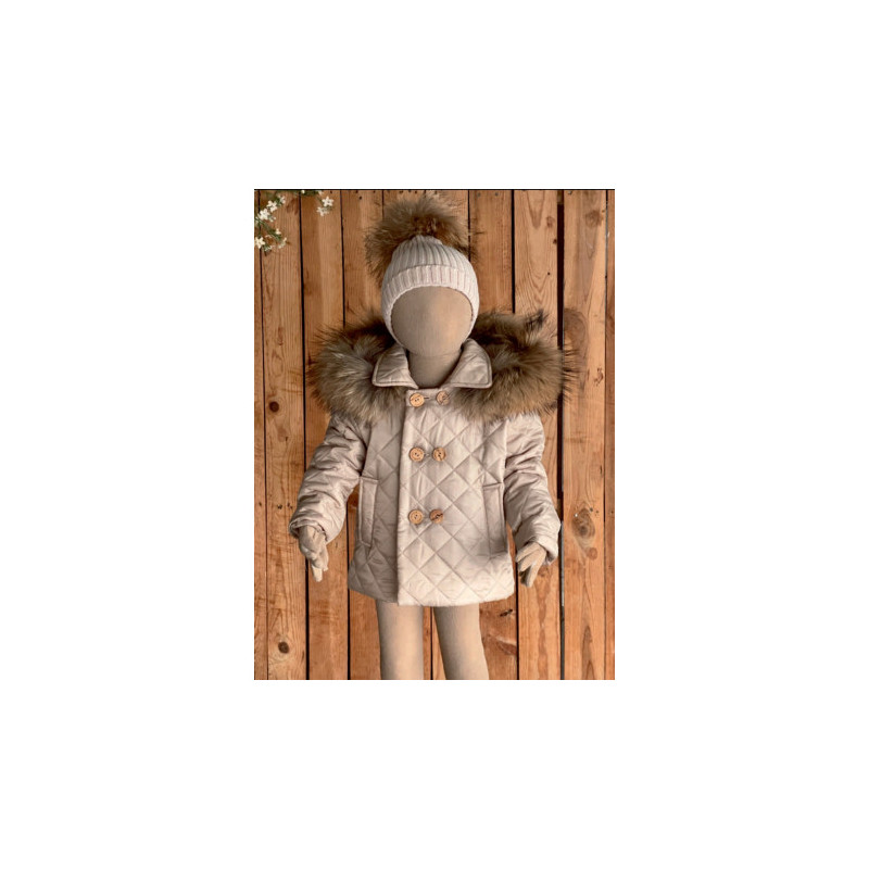 Abrigo Acolchado Pelo Natural Niño Camel-Valentina