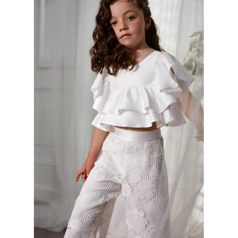 Conjunto pantalón culotte guipur niña-Abel & Lula