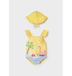 Bañador con gorro protección solar recién nacida MOSTAZA-Mayoral
