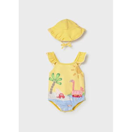 Bañador con gorro protección solar recién nacida MOSTAZA-Mayoral