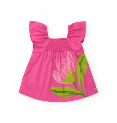 Vestido de niña de plana con cuerpo fruncido-Tuc Tuc