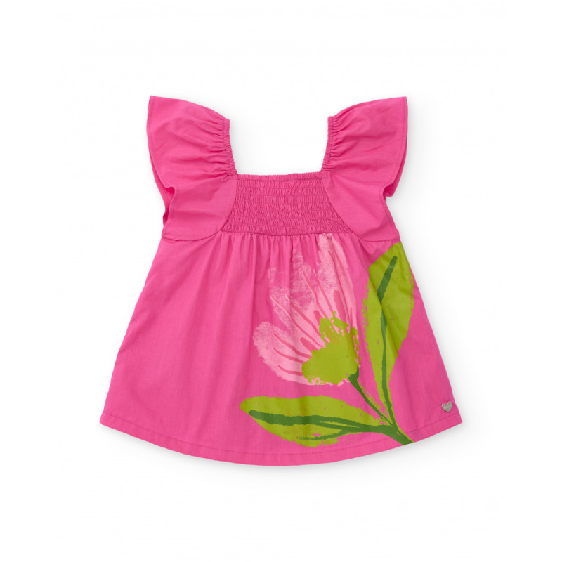 Vestido de niña de plana con cuerpo fruncido-Tuc Tuc
