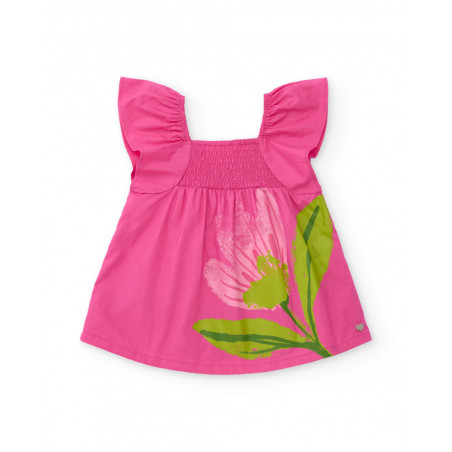 Vestido de niña de plana con cuerpo fruncido-Tuc Tuc