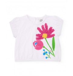 Camiseta de niña de punto y flor en relieve-Tuc Tuc