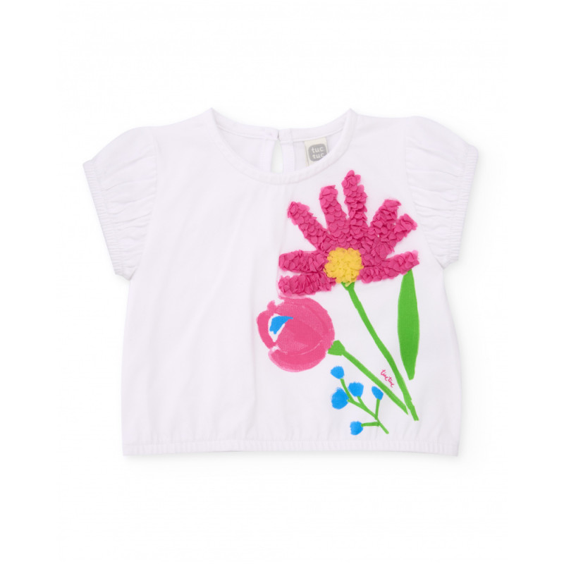 Camiseta de niña de punto y flor en relieve-Tuc Tuc