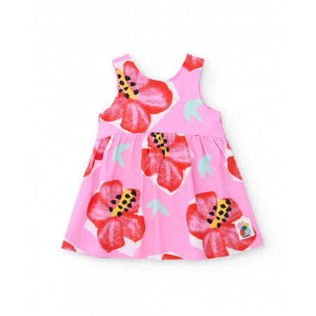Vestido de niña de punto y estampado de flores grandes-Tuc Tuc