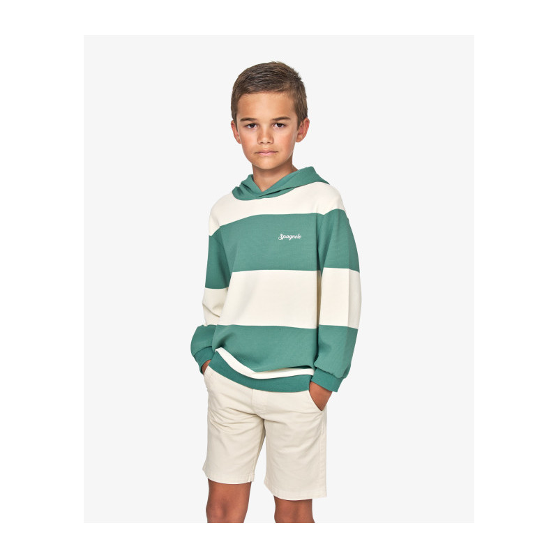 SUDADERA CAPUCHA RAYAS BEIG y VERDE-Spagnolo
