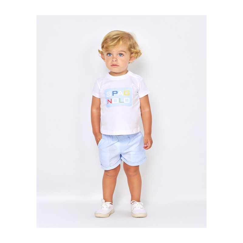 CONJUNTO CAMISETA Y BERMUDA LINO BLANCO y CELESTE -Spagnolo