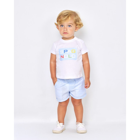 CONJUNTO CAMISETA Y BERMUDA LINO BLANCO y CELESTE -Spagnolo