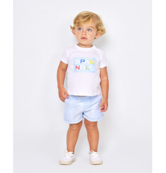CONJUNTO CAMISETA Y BERMUDA LINO BLANCO y CELESTE -Spagnolo