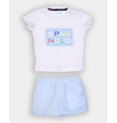 CONJUNTO CAMISETA Y BERMUDA LINO BLANCO y CELESTE -Spagnolo