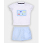 CONJUNTO CAMISETA Y BERMUDA LINO BLANCO y CELESTE -Spagnolo