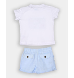 CONJUNTO CAMISETA Y BERMUDA LINO BLANCO y CELESTE -Spagnolo