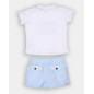 CONJUNTO CAMISETA Y BERMUDA LINO BLANCO y CELESTE -Spagnolo