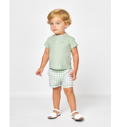 CONJUNTO POLO MAO Y BERMUDA CUADROS BLANCO Y VERDE-Spagnolo