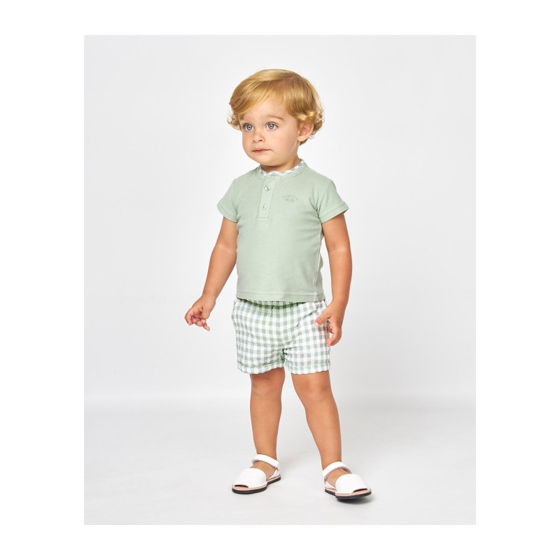 CONJUNTO POLO MAO Y BERMUDA CUADROS BLANCO Y VERDE-Spagnolo