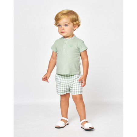 CONJUNTO POLO MAO Y BERMUDA CUADROS BLANCO Y VERDE-Spagnolo