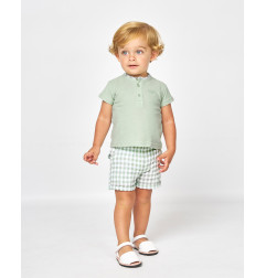 CONJUNTO POLO MAO Y BERMUDA CUADROS BLANCO Y VERDE-Spagnolo