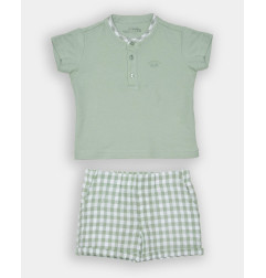 CONJUNTO POLO MAO Y BERMUDA CUADROS BLANCO Y VERDE-Spagnolo