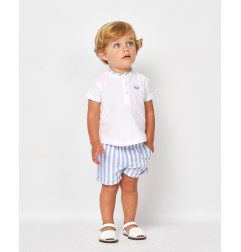 CONJUNTO POLO MAO Y BERMUDA RAYAS BLANCO Y CELESTE-Spagnolo