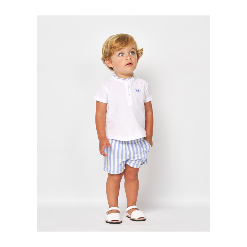 CONJUNTO POLO MAO Y BERMUDA RAYAS BLANCO Y CELESTE-Spagnolo