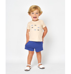 CONJUNTO CAMISETA Y BERMUDA PUNTO BEIG Y AZUL-Spagnolo