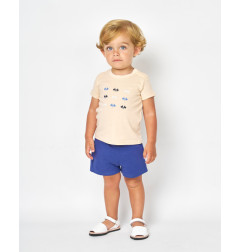 CONJUNTO CAMISETA Y BERMUDA PUNTO BEIG Y AZUL-Spagnolo