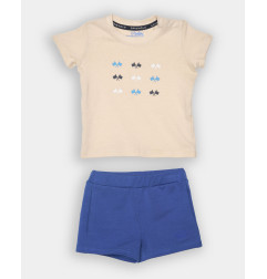 CONJUNTO CAMISETA Y BERMUDA PUNTO BEIG Y AZUL-Spagnolo