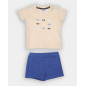 CONJUNTO CAMISETA Y BERMUDA PUNTO BEIG Y AZUL-Spagnolo