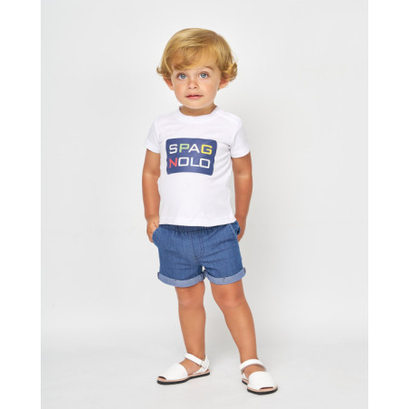 CONJUNTO CAMISETA Y BERMUDA DENIM BLANCO y AZULINA-Spagnolo