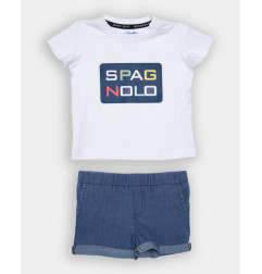 CONJUNTO CAMISETA Y BERMUDA DENIM BLANCO y AZULINA-Spagnolo