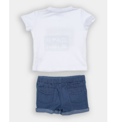 CONJUNTO CAMISETA Y BERMUDA DENIM BLANCO y AZULINA-Spagnolo