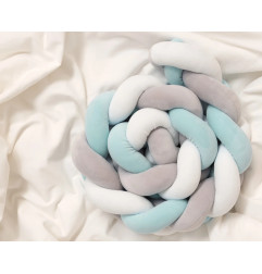 Trenza protectora para cuna y cama en azul y gris 1,50m-Kiokids