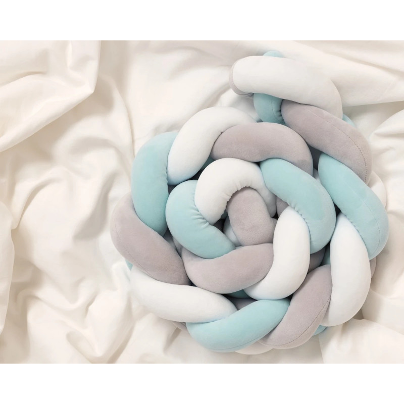 Trenza protectora para cuna y cama en azul y gris 1,50m-Kiokids