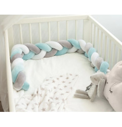 Trenza protectora para cuna y cama en azul y gris 1,50m-Kiokids