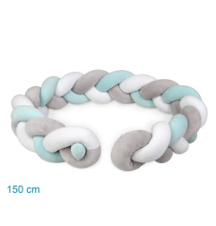 Trenza protectora para cuna y cama en azul y gris 1,50m-Kiokids