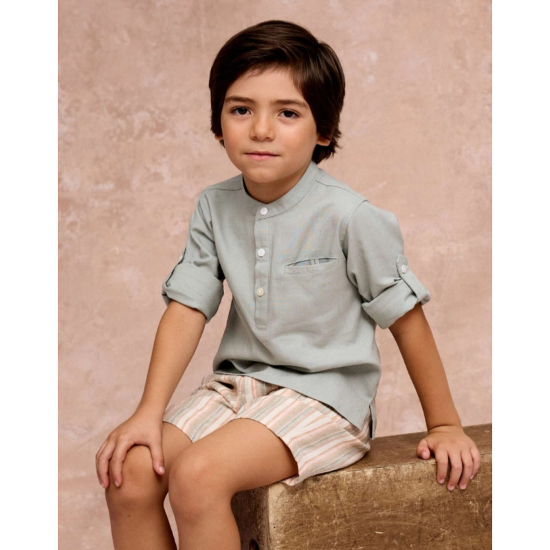 Camisa de niño verde con cuello mao-Dadati