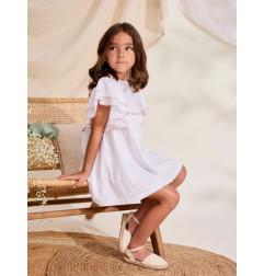 Vestido de niña de plumeti blanco con volantes en manga-Dadati