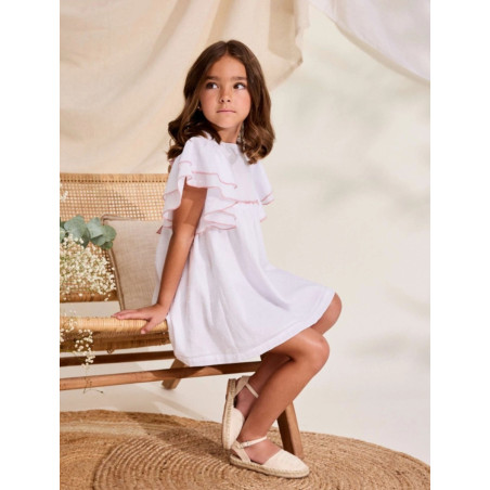 Vestido de niña de plumeti blanco con volantes en manga-Dadati