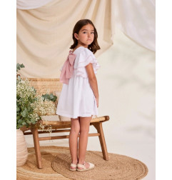 Vestido de niña de plumeti blanco con volantes en manga-Dadati