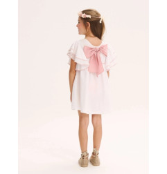 Vestido de niña de plumeti blanco con volantes en manga-Dadati