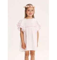Vestido de niña de plumeti blanco con volantes en manga-Dadati