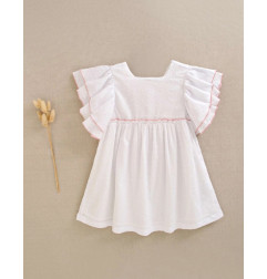 Vestido de niña de plumeti blanco con volantes en manga-Dadati
