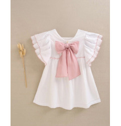 Vestido de niña de plumeti blanco con volantes en manga-Dadati