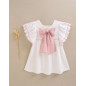 Vestido de niña de plumeti blanco con volantes en manga-Dadati