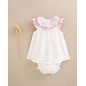 Vestido de bebé de plumeti blanco con volante en el cuello-Dadati