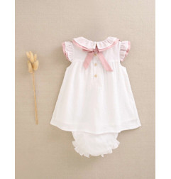 Vestido de bebé de plumeti blanco con volante en el cuello-Dadati