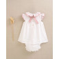 Vestido de bebé de plumeti blanco con volante en el cuello-Dadati