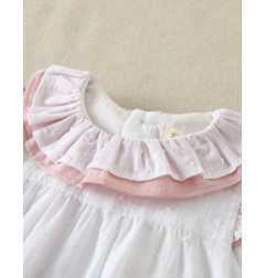 Vestido de bebé de plumeti blanco con volante en el cuello-Dadati
