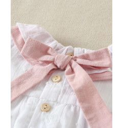 Vestido de bebé de plumeti blanco con volante en el cuello-Dadati